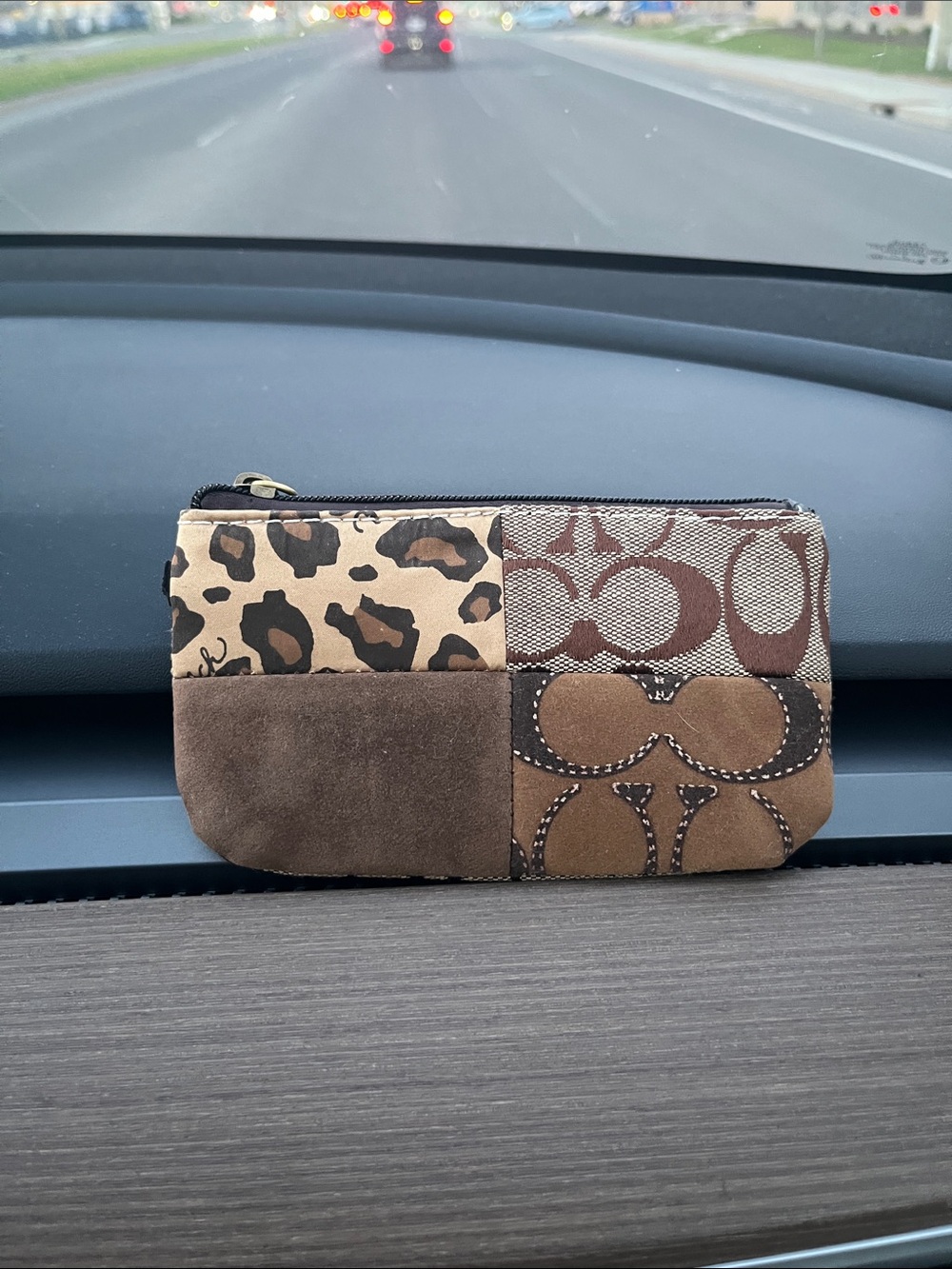 Coach Brown Patchwork Women's Wristlet - Leopard & Suede Accentu